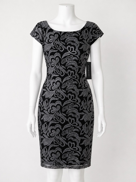 Scarlett Dresses & Skirts - NWT Scarlett Black Silver Floral Embroidered Sheath Cocktail Dress Size 6